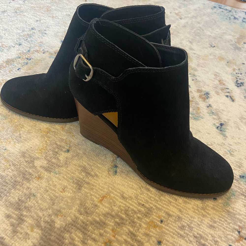 Lucky Brand Black Suede Wedge Booties